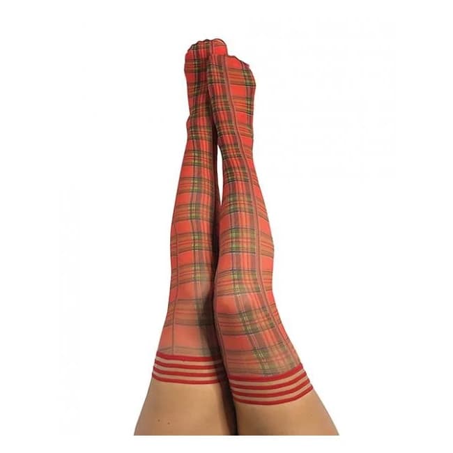 Kix'ies Grace Plaid Thigh Highs Red C - Image 1