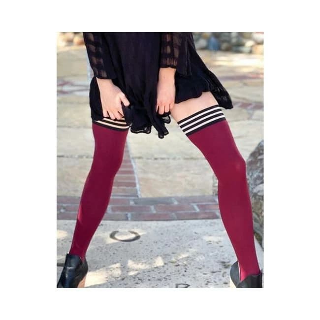 Kixies Heather Opaque Thigh High Cranberry B - Image 1