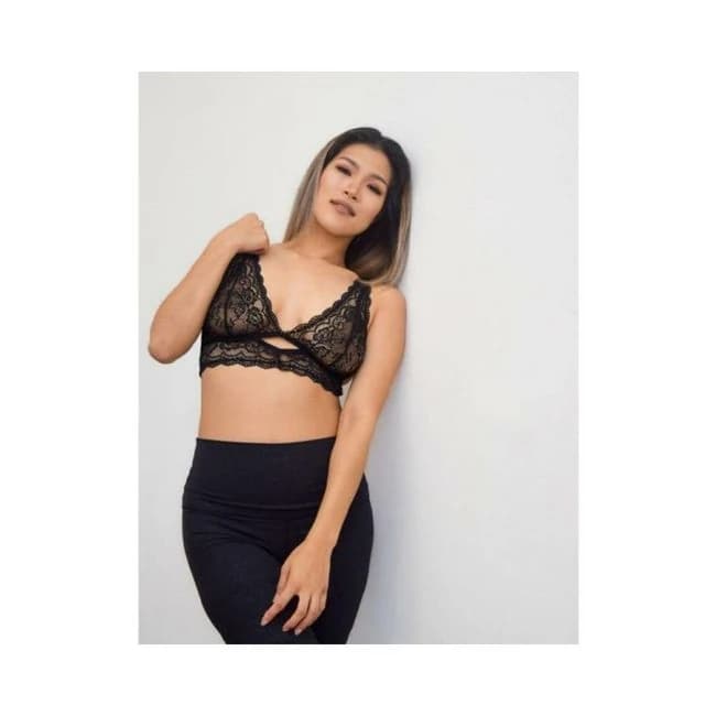 Kixies Peek-a-boo Black Lace Bralette - Image 1