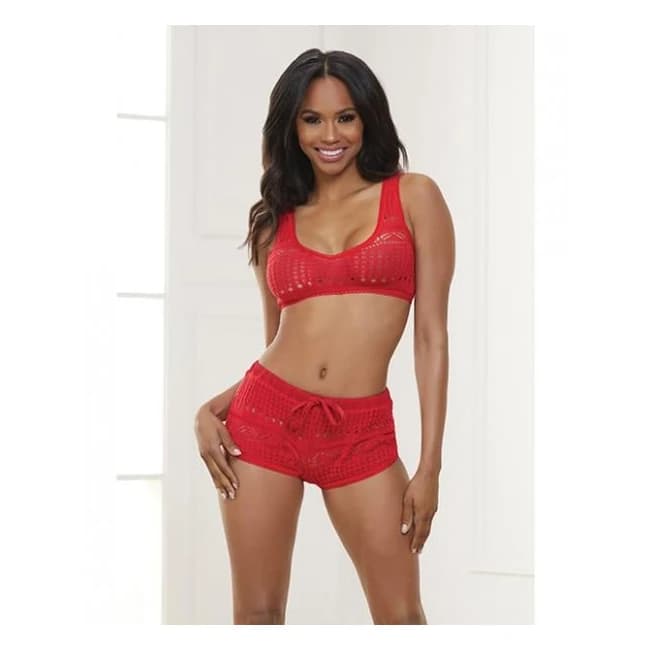 Knit Bralette & Cheeky Shorts Flame Scarlet - Image 1