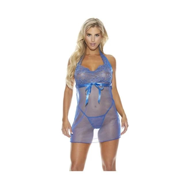 Lace and Mesh Babydoll Set Blue O/s - Image 1