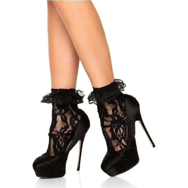 Lace Anklet with Ruffles Os Blk - Image 1