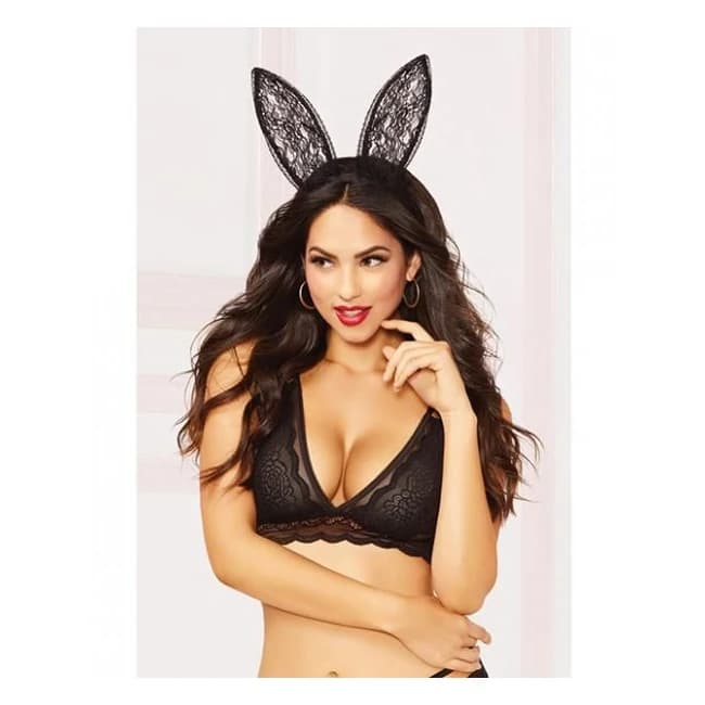 Lace Bunny Ears Black O/s - Image 1