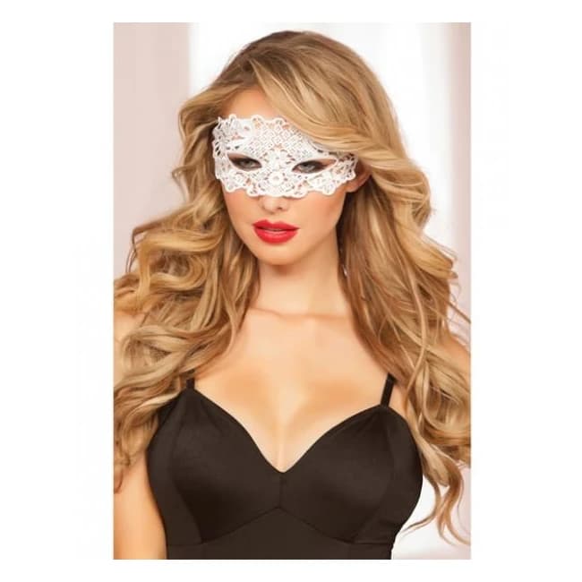 Lace Eye Mask Satin Ribbon Ties White O/s - Image 1
