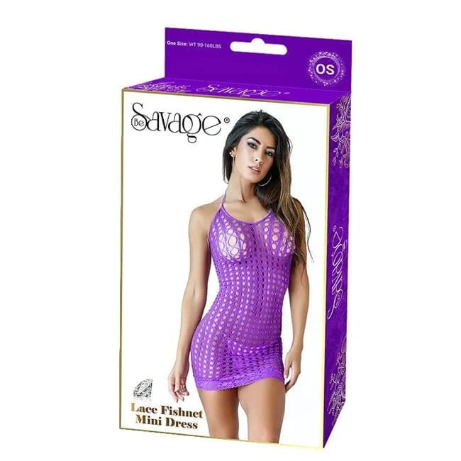 Lace Fishnet Mini Dress Purple - Image 1
