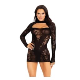 Lace Keyhole Mini Dress Gloves Blk, image 1