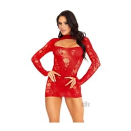 Lace Keyhole Mini Dress Gloves Blk, image 2