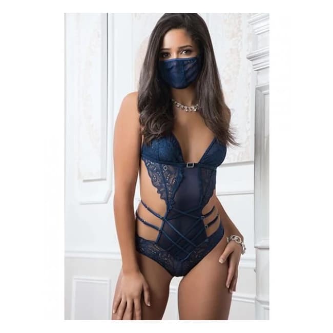 Lace Mask & Teddy French Blue O/s - Image 1