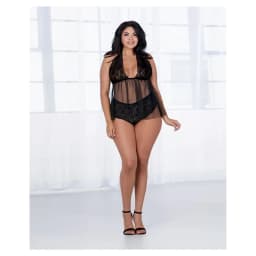 Lace & Mesh Halter Babydoll Black Queen, image 1
