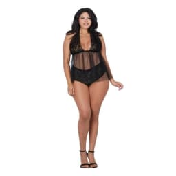 Lace & Mesh Halter Babydoll Black Queen, image 3