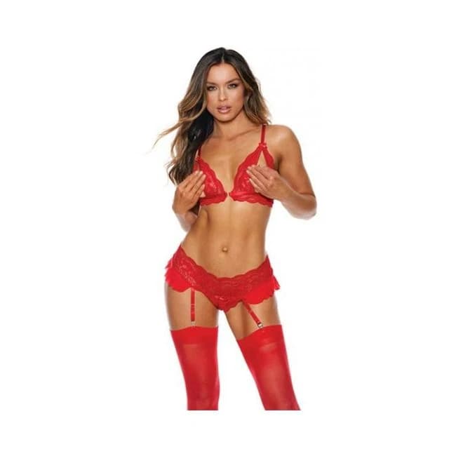 Lace Peek a Boo Bra W/garter Red - Image 1