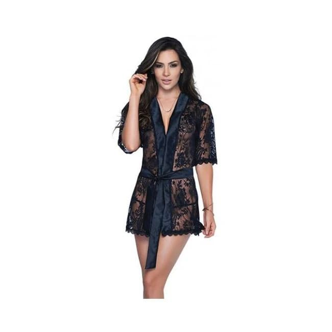 Lace Robe W/matching G-string Black - Image 1