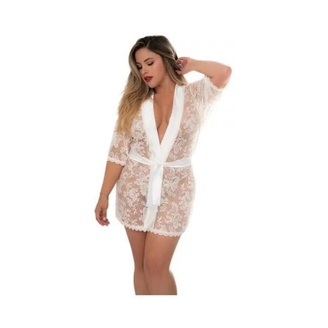 Lace Robe W/matching G-string Ivory 1x/2x - Image 1