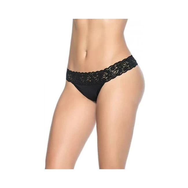 Lace Trim Thong Black - Image 1
