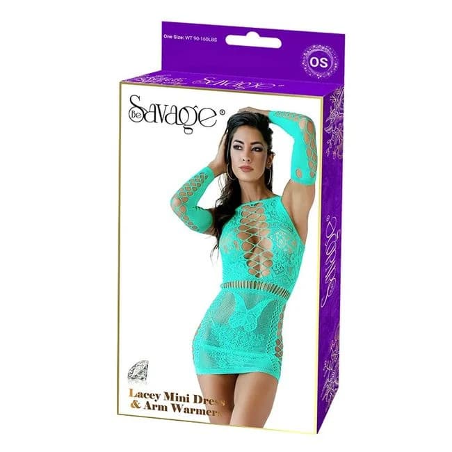 LACY MINI DRESS & ARM WARMER GREEN  - Image 1