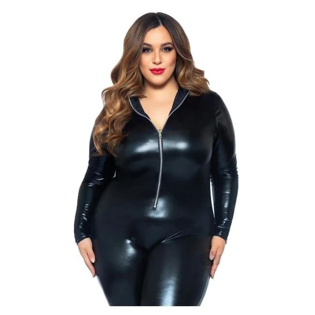 Lame Zipper Cat Suit 1x/2x Blk - Image 1