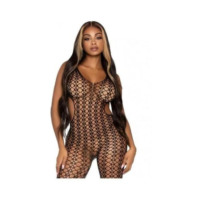 Lattice Net Footless Bodystocking Os Blk - Image 1