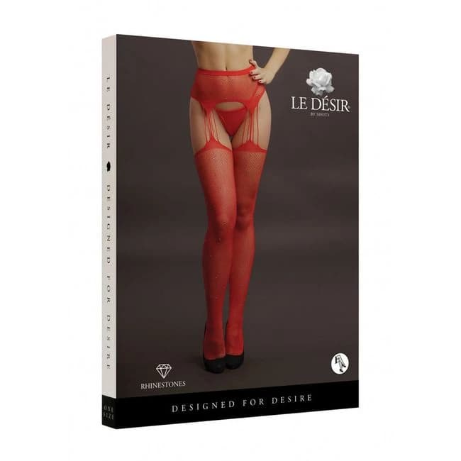 Le Desir Suspender Rhinestone Pantyhose Red - Image 1