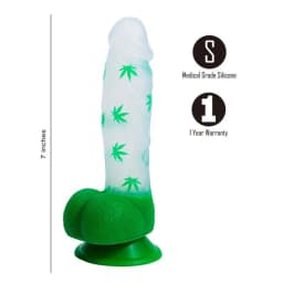 Leif 7 in 420 Pot Leaf Print Silicone Dong, image 2