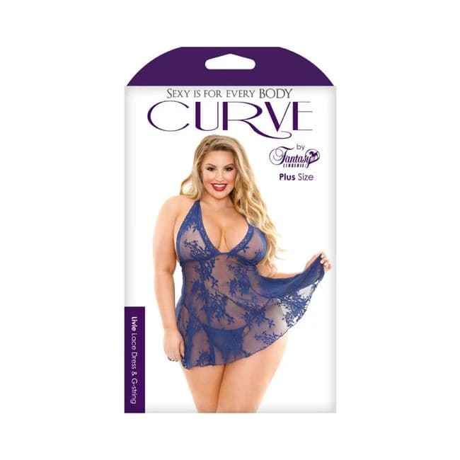 Livie Lace Chemise and Gstring Navy3x/4x - Image 1