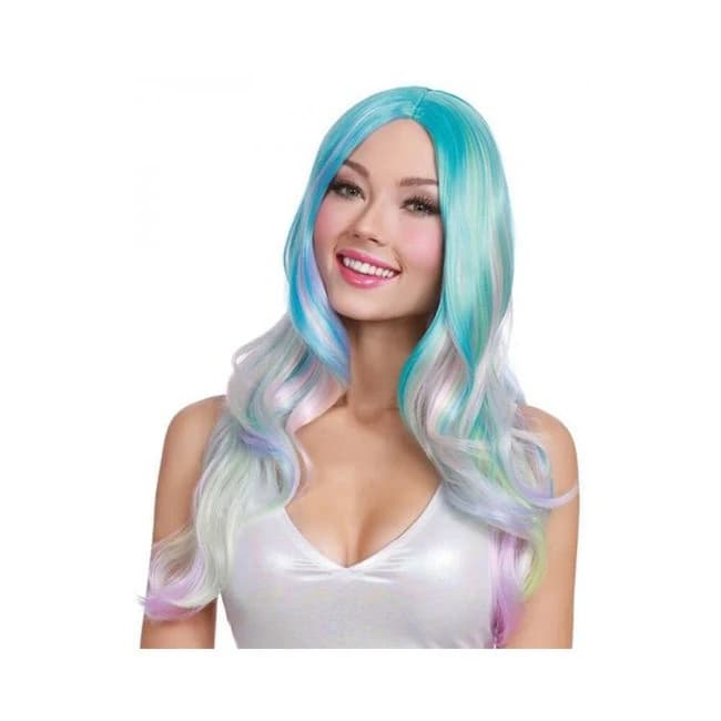 Long Wavy Wig Pastel Rainbow Ombre - Image 1
