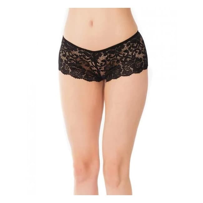 Low Rise Scallop Lace Booty Shorts Black O/s - Image 1