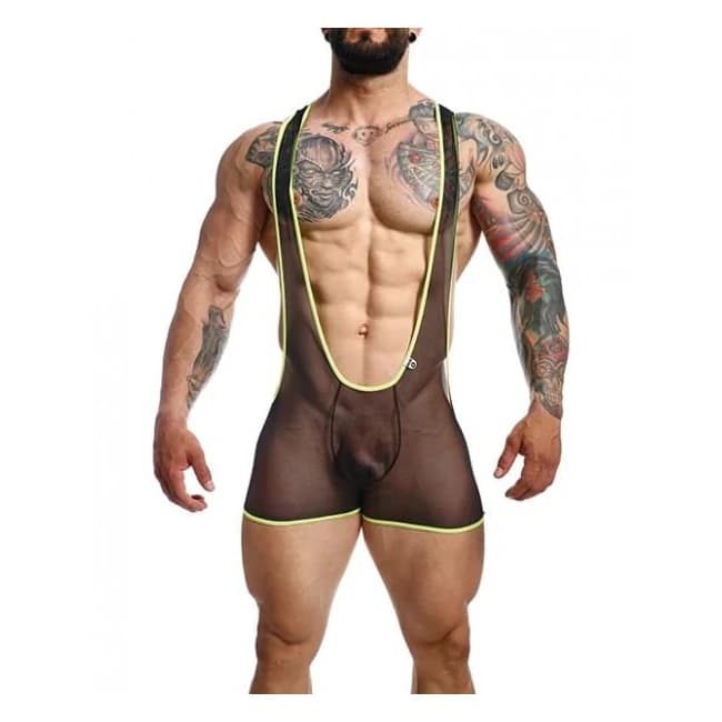 Male Basics Mob Singlet Black/lime - Image 1