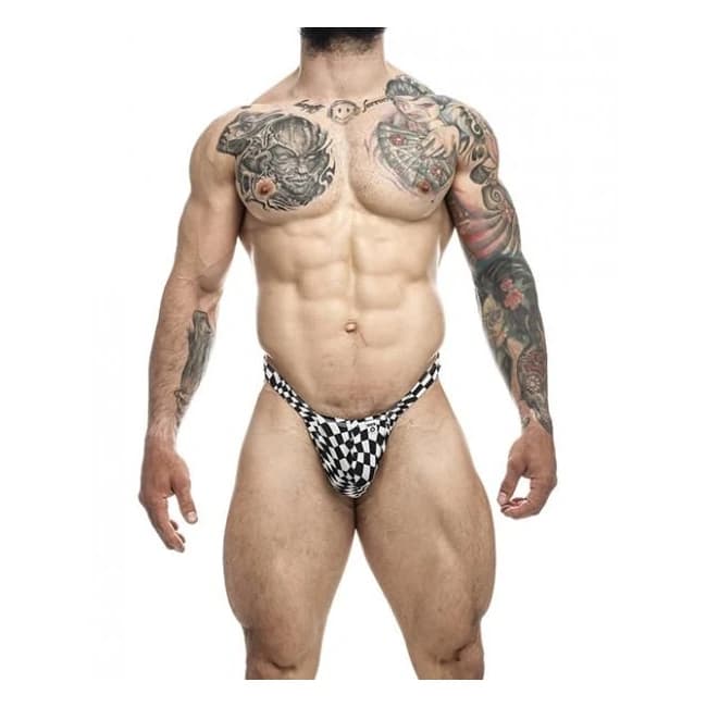 Male Basics Y Buns Thong Checkers - Image 1