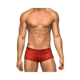 Male Power Stretch Lace Mini Short Red, image 1