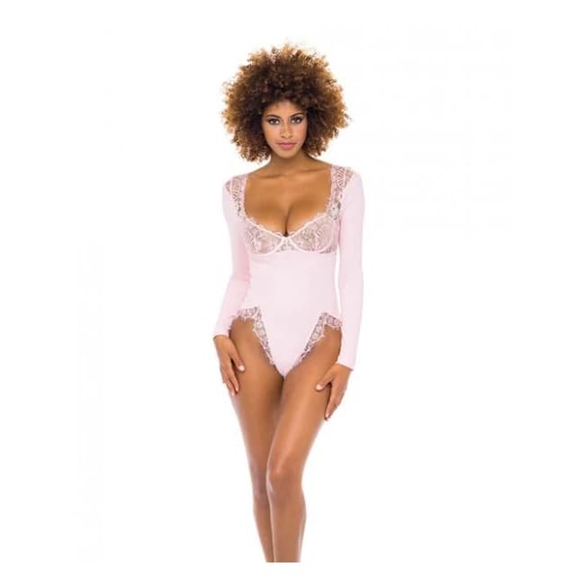 Maria Ribbed Knit & Lace Teddy Crystal Rose - Image 1