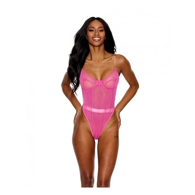 Mesh Underwire Teddy Hot Pink - Image 1