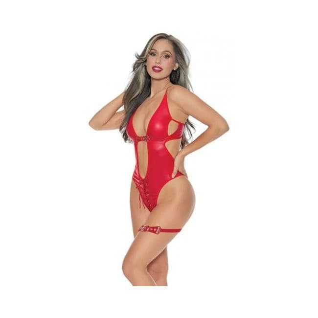 Midnight Shadow Buckle Teddy W/leg Garter Red - Image 1