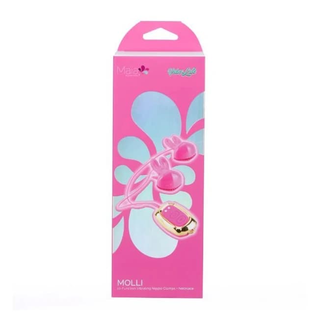 Molli Vibrating Nipple Clamps & Necklace Pink - Image 1