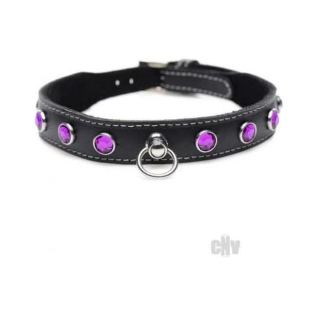 Ms Leather Collar W/rhinestone Purple - Image 1