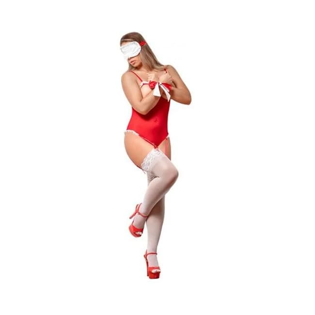 Ms Love & Bondage Teddy & 2-piece Set Red L/xl - Image 1