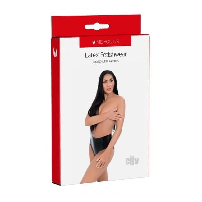 Myu Latex Crotchless Panties Md Black - Image 1