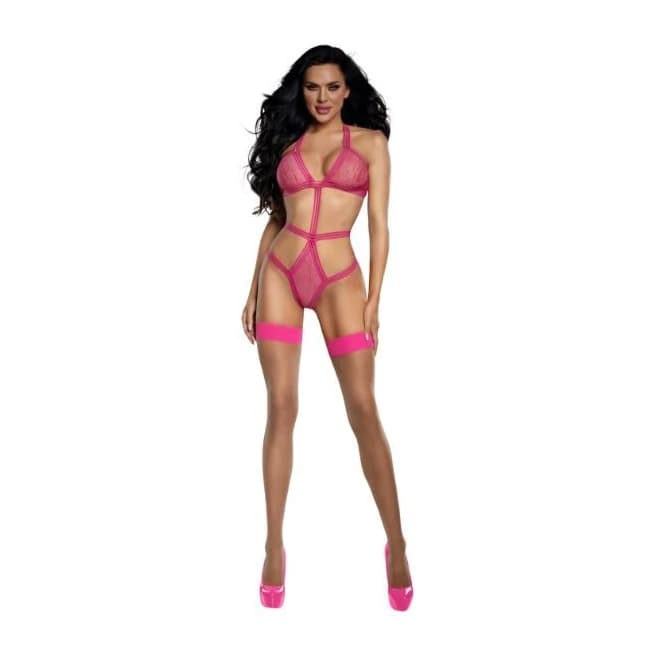 Neon Pink Tiger Mesh Playsuit Os - Image 1