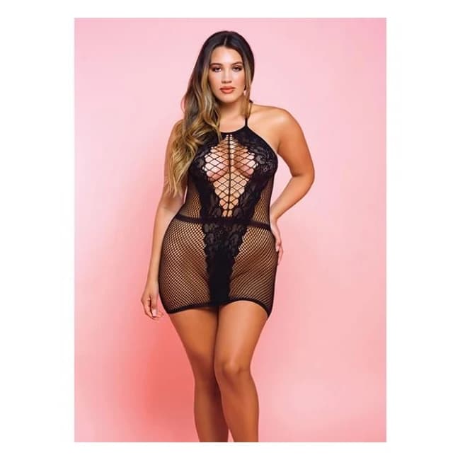 Netted Bad Romance Chemise Black Qn - Image 1