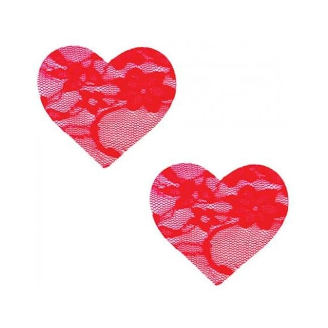 Neva Nude Lace Heart Pasties - Red O/s - Image 1