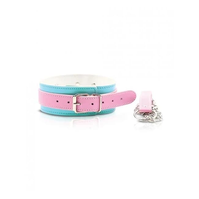 Nobu Fetish Choker & Leash Set - Pink/blue - Image 1