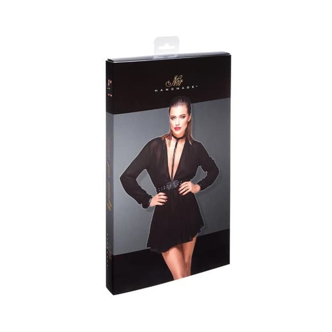 Noir Handmade Chiffon Minidress with Choker - Image 1