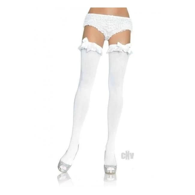 Nylon Over the Knee Ruffle Bow Os Wht - Image 1