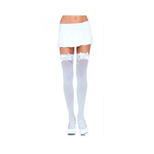 Nylon Over the Knee W Bow Os White - Image 1