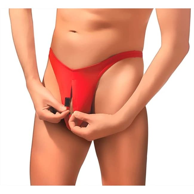 Nylon/spandex Pull Tab Thong Red O/s - Image 1