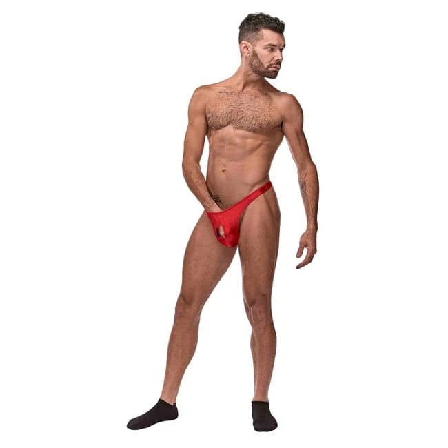 Nylon/spandex Pull Tab Thong Red O/s - Image 3