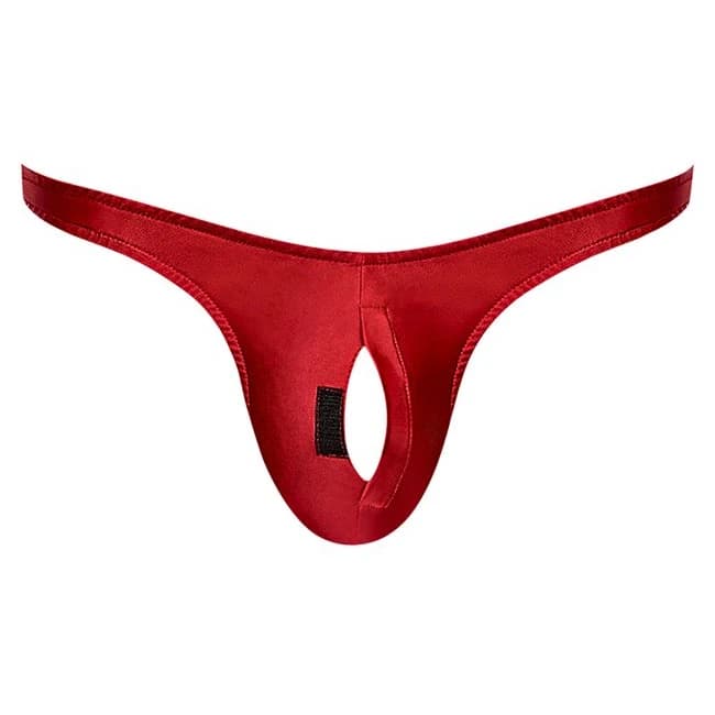 Nylon/spandex Pull Tab Thong Red O/s - Image 5