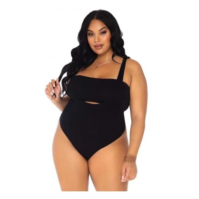 Opaque Bandeau Bodysuit 1x-2x 2pc Black - Image 1