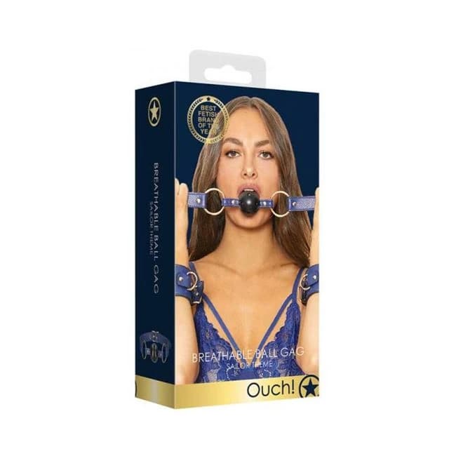 Ouch Breathable Ball Gag Sailor Theme Blue - Image 1