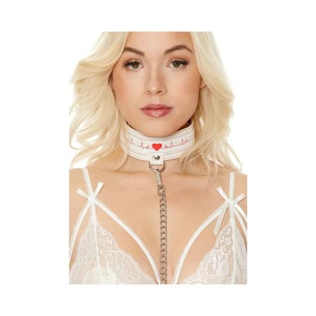 Ouch Collar with Leash Nurse Theme White - Image 1