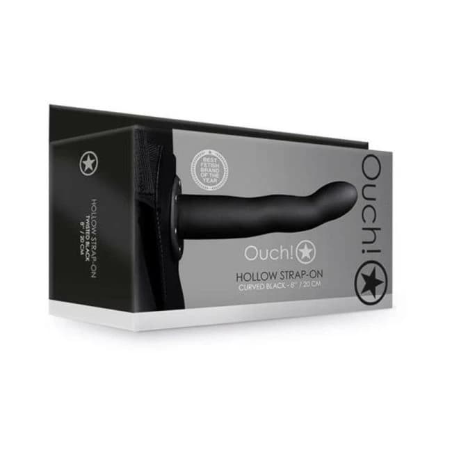 Ouch! Curved Hollow Strap-on 8 In. Black - Image 1